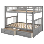 Full over Full Bunk Bed with Drawers, Convertible Beds  Gray - imagine 8