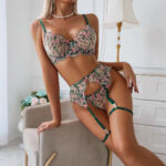 Sexy Lingerie Embroidered Bra Set Push-Up High-End Transparent Temptation Four-Piece Set for Women - imagine 3