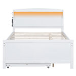 Full Size Platform Bed with Storage LED Headboard  Twin Size Trundle and 3 Drawers White - imagine 17