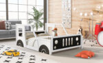 Full Size Classic Car-Shaped Platform Bed with Wheels White - imagine 3