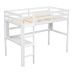 Twin Loft Bed with built-in desk and bookcase of three compartments, Guardrails and Ladder,White - imagine 25