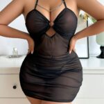 Mesh Perspective Neck Hanging Tight Dress Sexy Pure Desire Wrap Hip Skirt Underwear - imagine 4