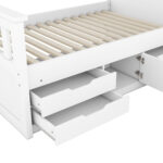 Twin Size Captain Platform Bed Frame with Storage Bookcases and Shelves,Four Drawers,White - imagine 6