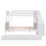 Twin over Full Bunk Bed with Trundle and Built-in Desk, Three Storage Drawers and Shelf,White - imagine 12
