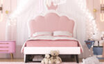 Twin cushion princess bed with crown headboard and 2 drawers with headboard and footrest, pink+white - imagine 2