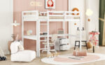 Twin Loft Wood Bed with Under-bed, Built-in Desk, a Storage Cabinet of 2 Drawers, Guardrails, Ladder,White - imagine 26