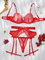 Metal Chain Sex Set Sexy Perspective Love Underwear Four Piece Set with Steel Rim - imagine 7