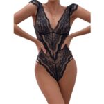 Mysterious Black Lace Deep V-Neck Sexy Butt Belted Jumpsuit - imagine 5