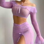 Transparent Mesh Uniform Temptation High Slit Long Skirt Erotic Lingerie Set - imagine 2