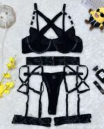 Cross-Strap Neckline Underwear with Steel Ring Pure Desire Sexy Set for Women - imagine 7