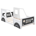 Twin Size Classic Car-Shaped Platform Bed with Wheels White - imagine 10