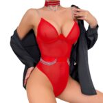 Sexy Mesh Transparent Metallic Chain Bodysuit Set - imagine 5