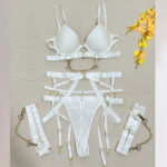 Sexy Metal Chain Motorcycle Accessories Complex Craft Front Button Erotic Underwear Four-Piece Set - imagine 8
