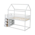 TWIN/TWIN HOUSE BUNK BED WITH SHELVES AND DRAWERS FOR WHITE COLOR - imagine 9