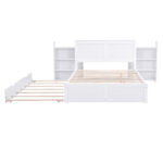 Full Size Storage Platform Bed with Pull Out Shelves and Twin Size Trundle, White - imagine 17