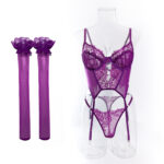 Strapless Bra Top Thin Mesh Lace Splicing Open Chest Women's Erotic Underwear with Stockings - imagine 4