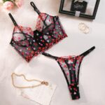 Women's Sexy Lace Underwear Heart-Shaped Beautiful Embroidery Mesh Steel Ring Gathered Bra Set - imagine 5