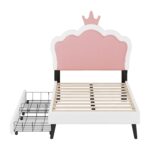 Twin cushion princess bed with crown headboard and 2 drawers with headboard and footrest, pink+white - imagine 17