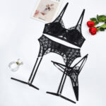 Splicing lingerie set with sexy hollow out style four piece set - imagine 5