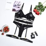 Spring and Summer Fashion Lace Complex Craft Gathered Hollow-out Mesh Sexy Lingerie Four-piece Set for Women - imagine 6