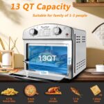Stainless Steel 12.5 Qt Air Fryer, Dual Knob Control, 60-Min Timer, Presets For French Fries, Pizza, Chicken, Fish, And Toast Sleek Design, Healthy Cookie - imagine 2