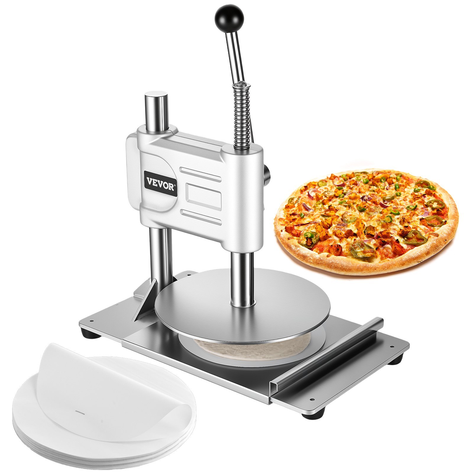 2fcc895b-beff-4da5-b81b-396a43465caf.jpg 9.5 In Manual Pizza Dough Press Machine Pizza Pastry Sheeter Stainless Steel - imagine 1
