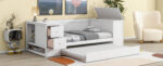 Twin Size Daybed with Storage Arms Trundle and Charging Station White - imagine 10