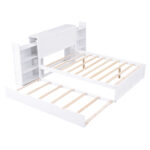 Full Size Storage Platform Bed with Pull Out Shelves and Twin Size Trundle, White - imagine 13