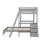 Twin over Full Bunk Bed with Built-in Desk and Three Drawers Grey - imagine 4