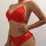 Sexy lingerie sexy patchwork lace heart lace two-piece set - imagine 3