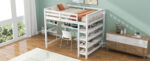Full Size Loft Bed with Storage Shelves and Under-bed Desk White - imagine 10
