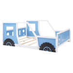 Full Size Classic Car-Shaped Platform Bed with Wheels,Blue - imagine 9