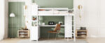 Wood Loft Bed with Cabinet and Bookshelf, Full Size Loft with Wardrobe and Desk for Kids,White - imagine 2