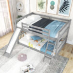 Full over Full Bunk Bed with Convertible Slide and Ladder  Gray - imagine 4