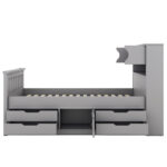 Twin Size Captain Platform Bed Frame with Storage Bookcases and Shelves,Four Drawers, Gray - imagine 17