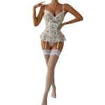 Lace Splicing Elastic Mesh Sexy Suspender Strap Design with Steel Ring Three-Piece Set - imagine 5