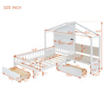 Twin Size House Bed with Upholstered Sofa, House Bed with Charging Station, Wireless Charging, Shelves and Two Drawers, White - imagine 5