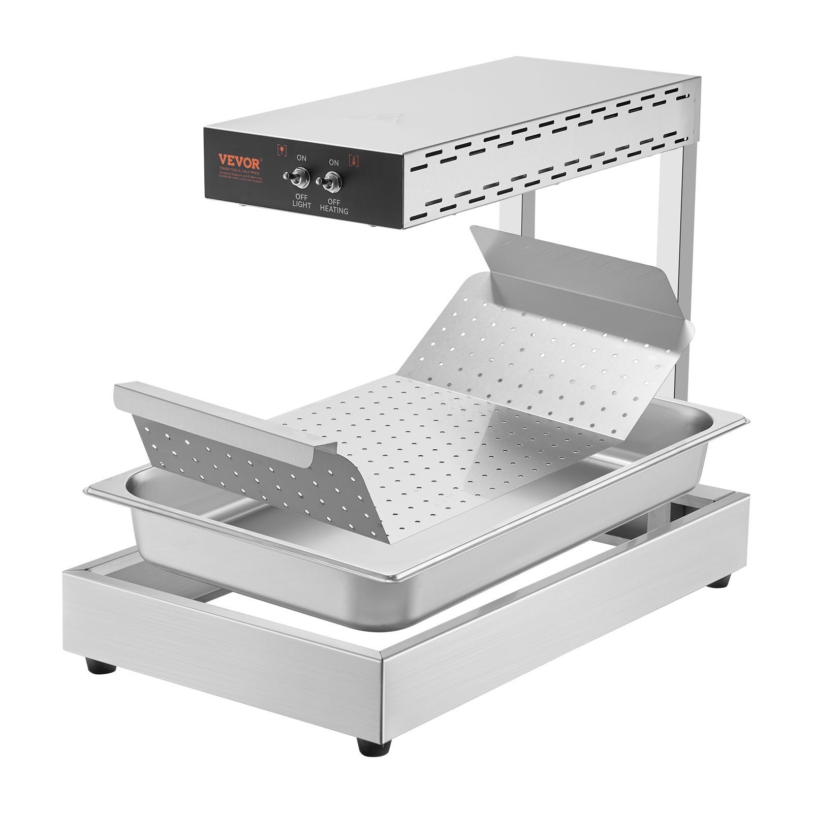38f3ae06-f0bb-4365-a30c-e0f744ef1868.jpg French Fry Food Warmer, 750W Commercial Food Heating Lamp, Electric Stainless Steel Warming Light Dump Station, Countertop 104-122°F Fries Food Warmer For Chip Buffet Kitchen Restaurant, Silver - imagine 1