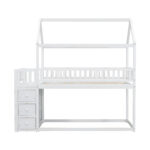 TWIN/TWIN HOUSE BUNK BED WITH SHELVES AND DRAWERS FOR WHITE COLOR - imagine 6