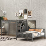 Twin over Full Loft Bed with Staircase Gray - imagine 9