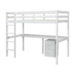 Twin Loft Wood Bed with Under-bed, Built-in Desk, a Storage Cabinet of 2 Drawers, Guardrails, Ladder,White - imagine 14