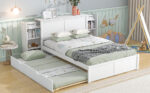 Full Size Storage Platform Bed with Pull Out Shelves and Twin Size Trundle, White - imagine 10