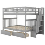 Full over Full Bunk Bed with Two Drawers and Storage, Gray - imagine 3