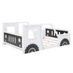 Full Size Classic Car-Shaped Platform Bed with Wheels White - imagine 12