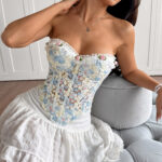 Hot Cross-Border Internet Celebrity Flower Embroidery Small Lace Summer Fresh Semi-Transparent Tie-Back Tube Top