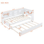 Wooden Twin Size DayBed with Twin Trundle, DayBed with Storage Shelf and USB Charging Ports,White - imagine 12