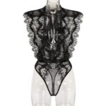 Sexy Lace Splicing Deep V-Neck Slimming Bodysuit - imagine 5