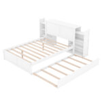 Full Size Storage Platform Bed with Pull Out Shelves and Twin Size Trundle, White - imagine 8