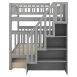 Full over Full Bunk Bed with Two Drawers and Storage, Gray - imagine 8