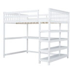 Full Size Loft Bed with Storage Shelves and Under-bed Desk White - imagine 15
